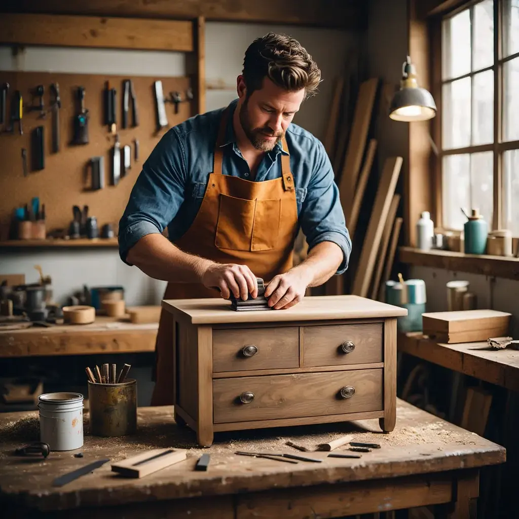 Artisan crafting upcycled furniture piece